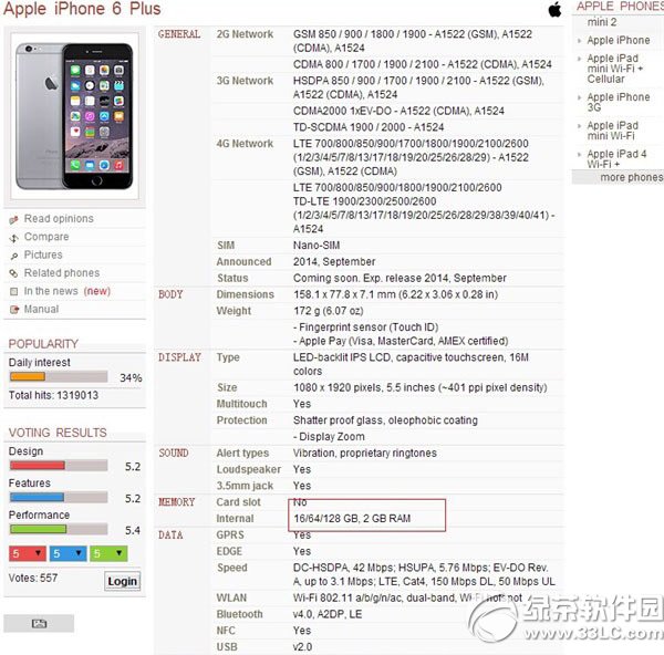 iphone6 plus内存多大？1