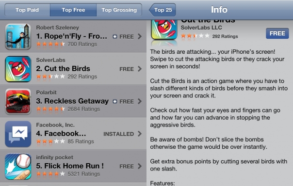 苹果免费游戏应用：“切小鸟”（Cut the Birds）2