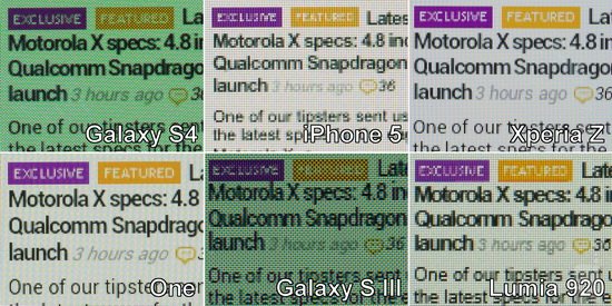 三星Galaxy S4与其他五款主流手机屏幕对比4