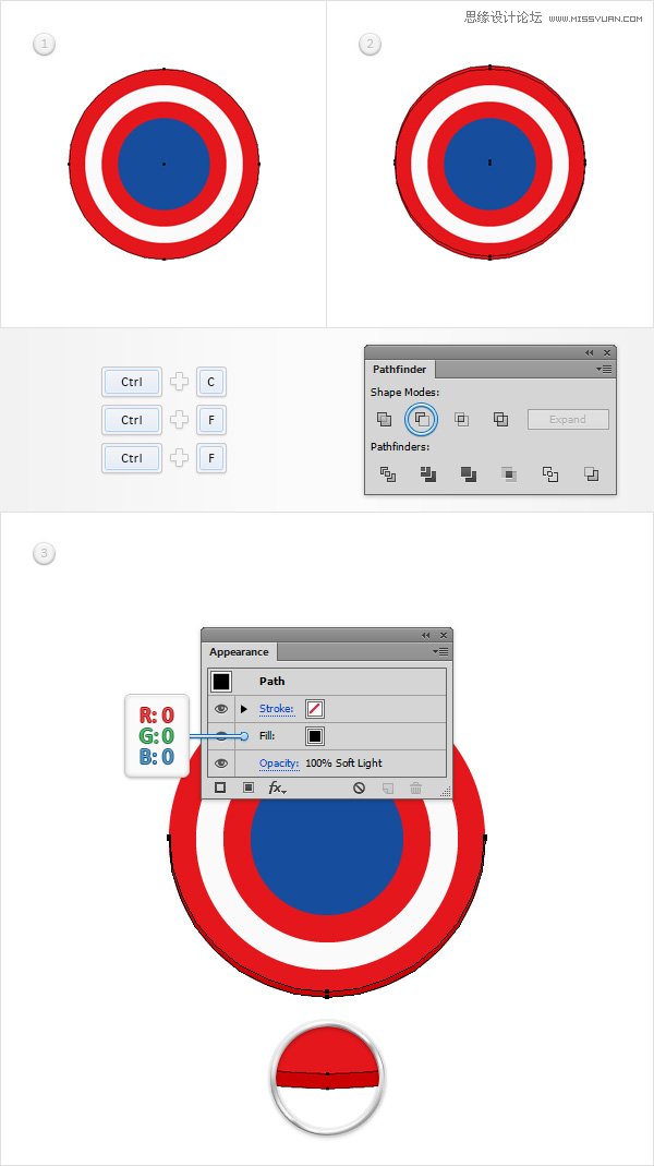 Illustrator绘制逼真的美国队长盾牌图标4