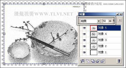 CorelDRAW绘制中国风水彩效果的盘子和筷子10