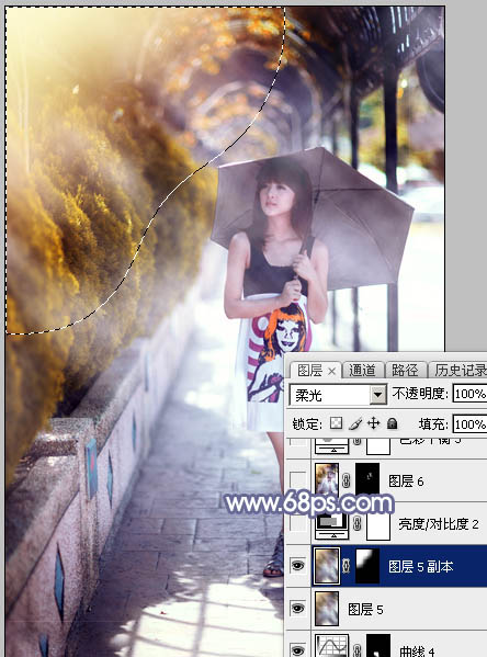 Photoshop给打伞的外景美女加上浓厚的秋季色34