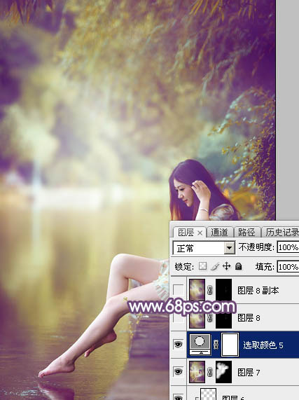 Photoshop给池塘边的美女加上清爽的橙黄色38