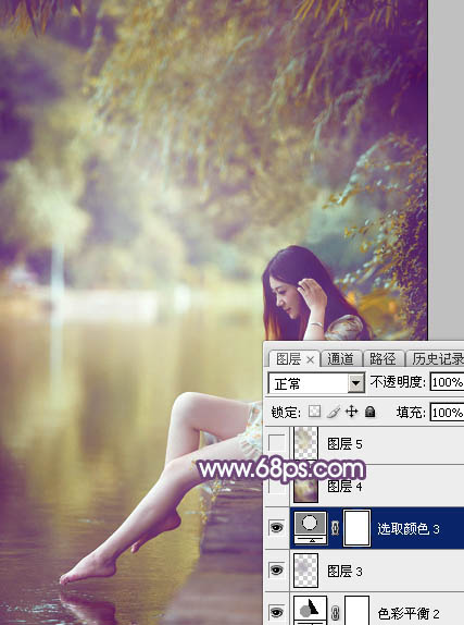 Photoshop给池塘边的美女加上清爽的橙黄色31