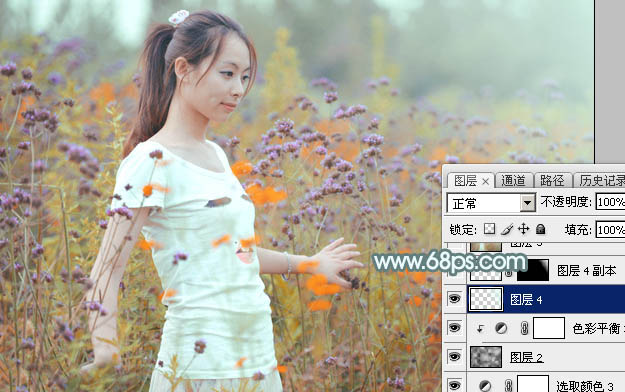 Photoshop给花中的美女加上甜美的秋季淡黄色44