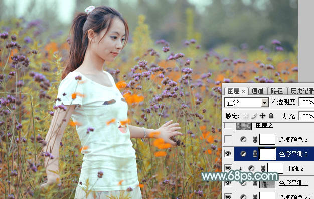 Photoshop给花中的美女加上甜美的秋季淡黄色33