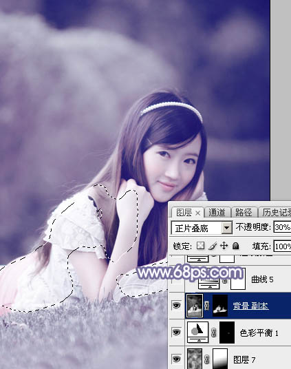 Photoshop打造甜美的中性淡蓝色外景美女图片25