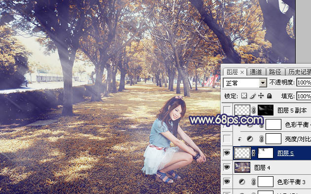 Photoshop给树荫下的美女加上秋季阳光效果29