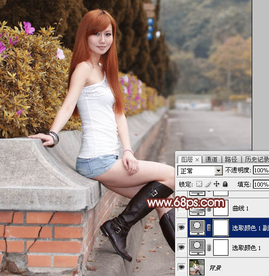 Photoshop给景区的美女加上唯美的阳光暖色6