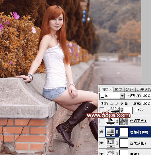 Photoshop给景区的美女加上唯美的阳光暖色16