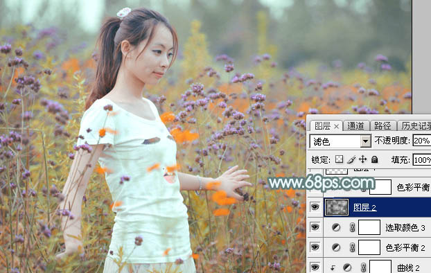 Photoshop给花中的美女加上甜美的秋季淡黄色40