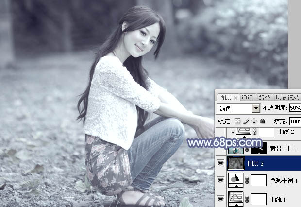 Photoshop打造唯美的冬季淡蓝色外景美女图片15