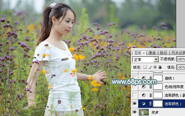 Photoshop给花中的美女加上甜美的秋季淡黄色8