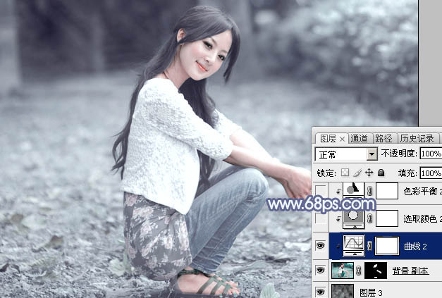 Photoshop打造唯美的冬季淡蓝色外景美女图片18