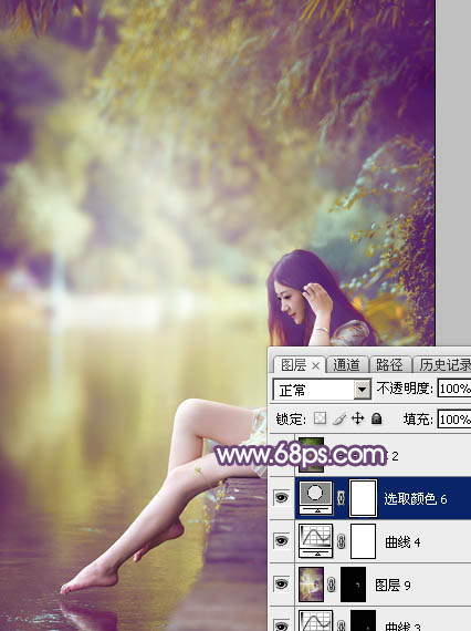 Photoshop给池塘边的美女加上清爽的橙黄色40