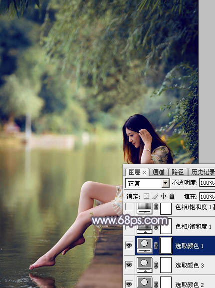 Photoshop打造唯美的中性蓝红色水景美女图片14