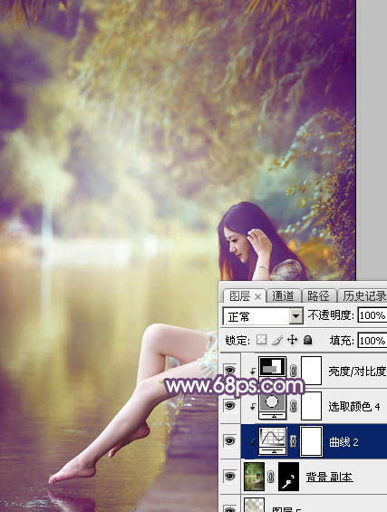 Photoshop给池塘边的美女加上清爽的橙黄色34