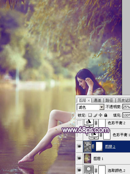 Photoshop给池塘边的美女加上清爽的橙黄色19