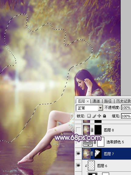 Photoshop给池塘边的美女加上清爽的橙黄色35