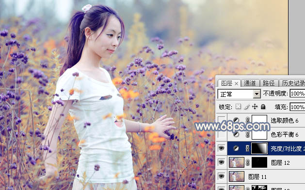 Photoshop给花丛中的美女加上秋季黄紫色32