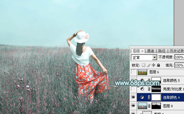 Photoshop打造柔美的中性淡青色外景美女图片32