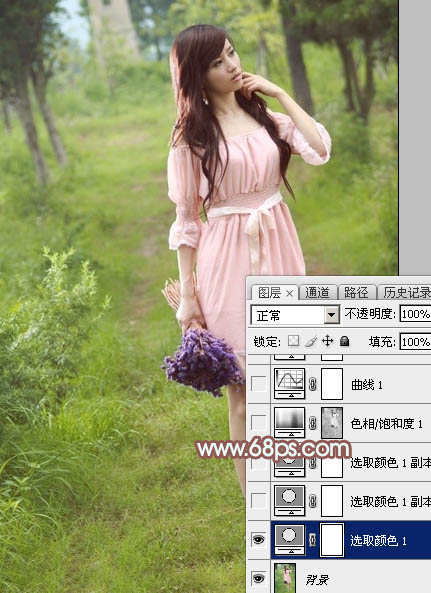 Photoshop打造唯美的秋季黄褐色树林美女图片4