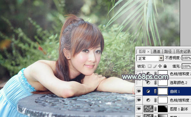 Photoshop打造甜美的淡调中性绿色外景美女图片8