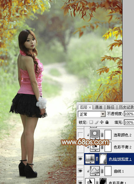 Photoshop给绿树中的美女加上唯美的橙绿色10