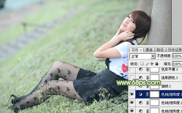 Photoshop给夏季草地上的美女加上唯美的韩系淡绿色11