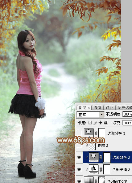 Photoshop给绿树中的美女加上唯美的橙绿色14