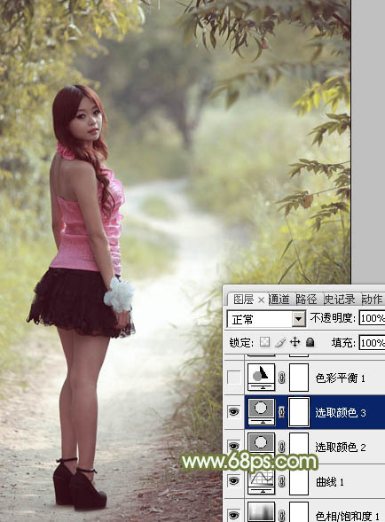 Photoshop给树林逆光人物加上柔和的韩系淡褐色17