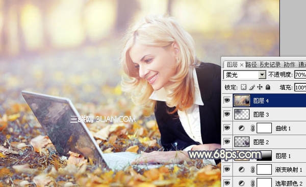 Photoshop调出草地上美女的秋天暖色调14