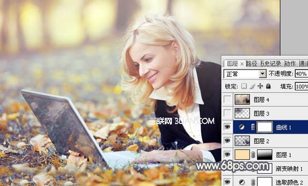 Photoshop调出草地上美女的秋天暖色调11