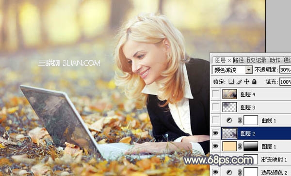 Photoshop调出草地上美女的秋天暖色调10