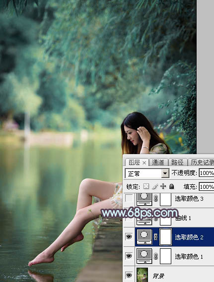 Photoshop给湖景美女图片加上唯美的青紫色7