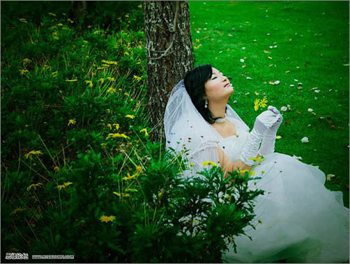 Photoshop婚纱照片处理教程:草地陶醉的新娘9