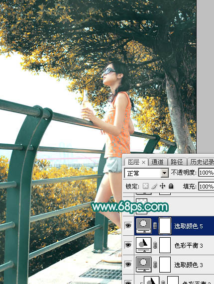 Photoshop给树下的美女加上唯美的橙黄色41