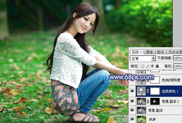 Photoshop打造甜美的深秋暗蓝色外景美女图片4