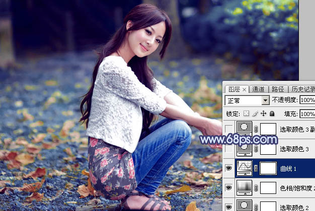 Photoshop打造甜美的深秋暗蓝色外景美女图片15