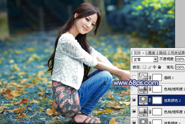 Photoshop打造甜美的深秋暗蓝色外景美女图片10