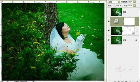 Photoshop婚纱照片处理教程:草地陶醉的新娘8