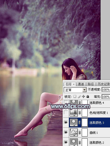 Photoshop给湖景美女图片加上唯美的青紫色14