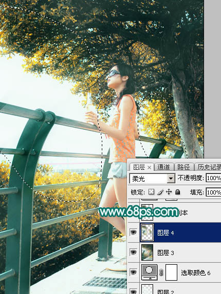 Photoshop给树下的美女加上唯美的橙黄色44