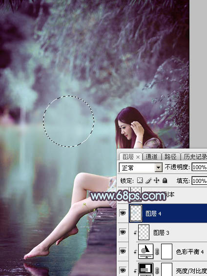 Photoshop给湖景美女图片加上唯美的青紫色34