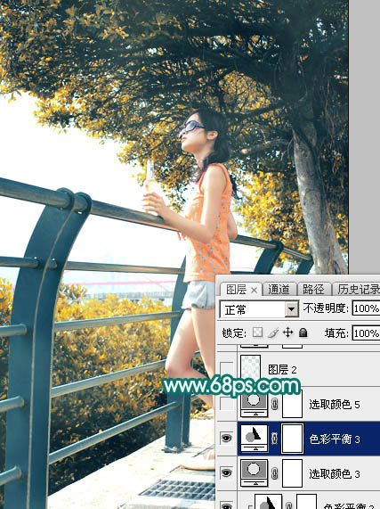 Photoshop给树下的美女加上唯美的橙黄色37