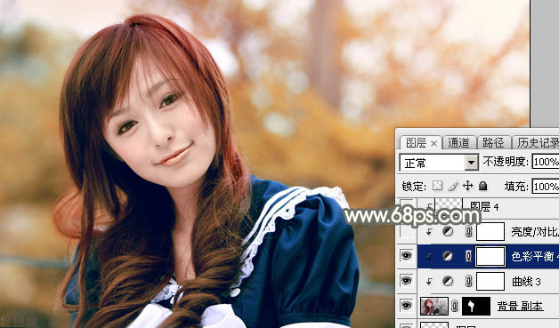 Photoshop给外景美女加上淡美的秋季黄褐色38