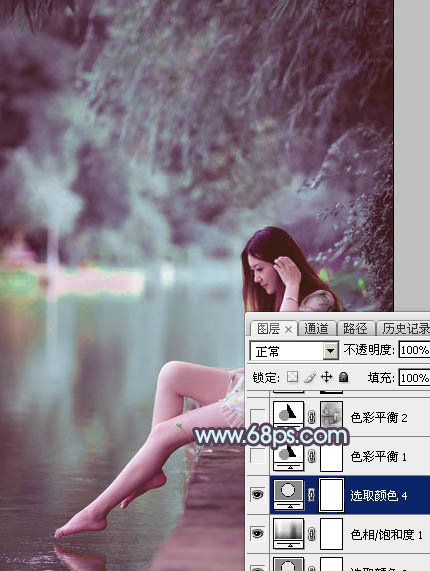 Photoshop给湖景美女图片加上唯美的青紫色22