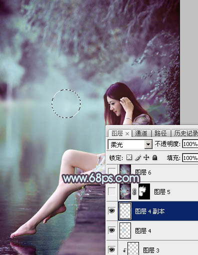 Photoshop给湖景美女图片加上唯美的青紫色35