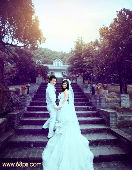 Photoshop给公园婚片加上柔美的暗紫色调教程2