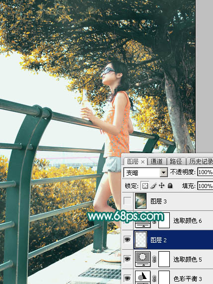 Photoshop给树下的美女加上唯美的橙黄色42